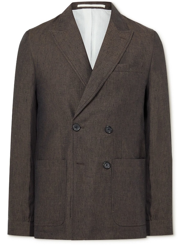 Photo: Oliver Spencer - Slim-Fit Unstructured Double-Breasted Linen Suit Jacket - Brown