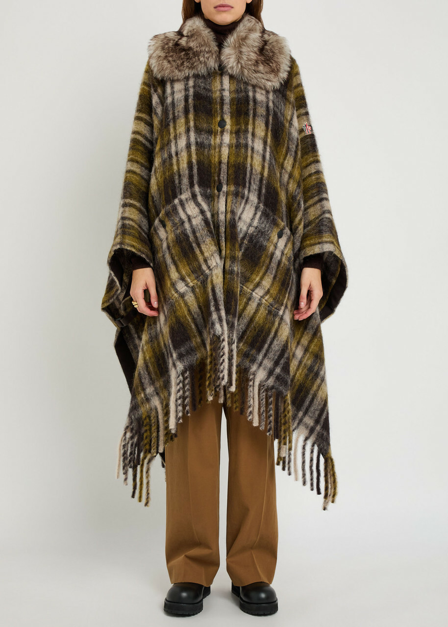 Moncler Plaid Brushed Wool-blend Cape - Brown - One Size
