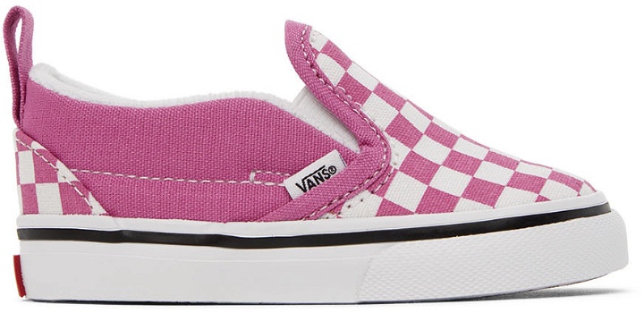 Photo: Vans Baby Pink & White Checkerboard Slip-On V Sneakers