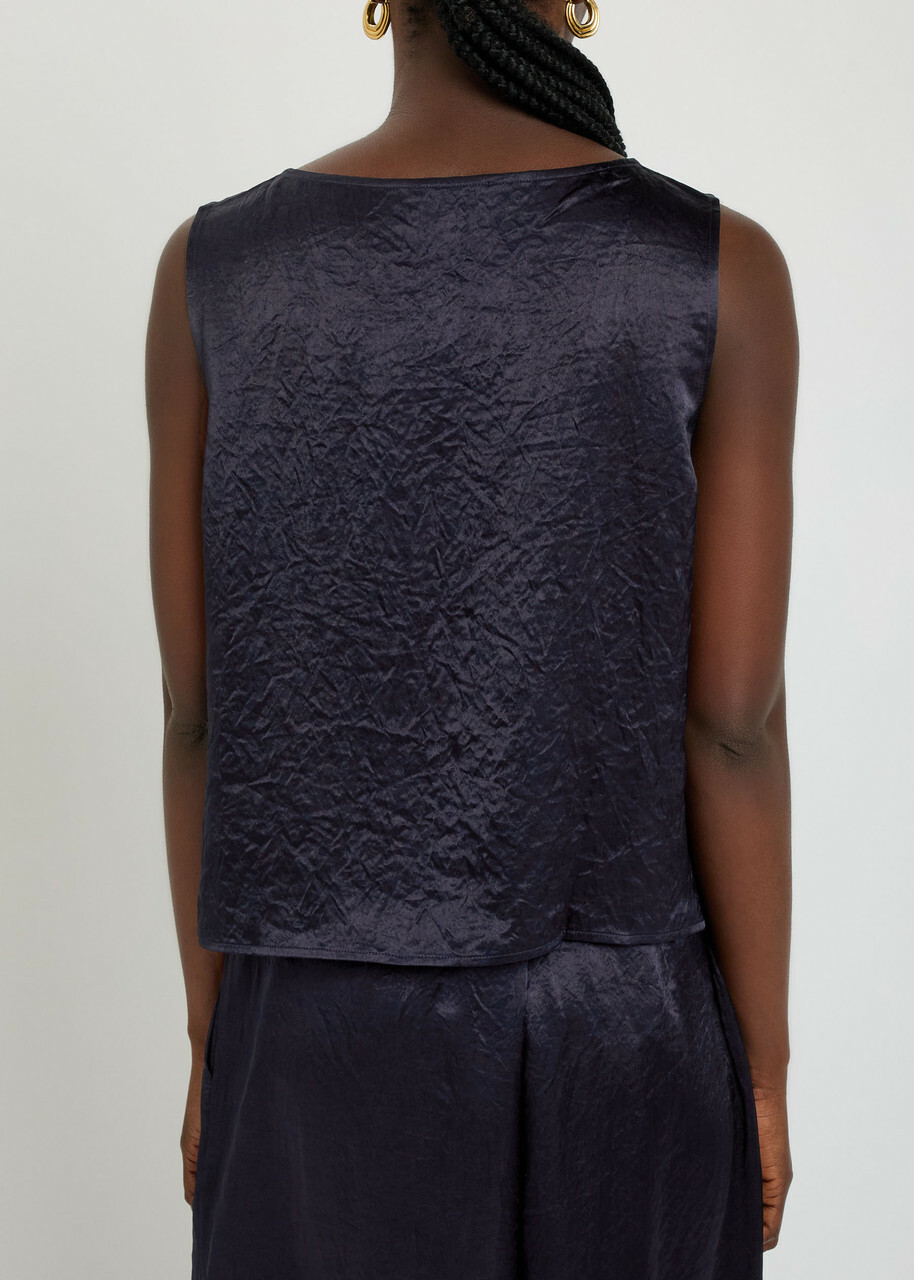 Eileen Fisher Crinkled Satin top Dark Blue
