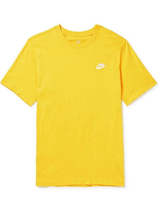 Photo: Nike - Sportswear Club Logo-Embroidered Cotton-Jersey T-Shirt - Yellow