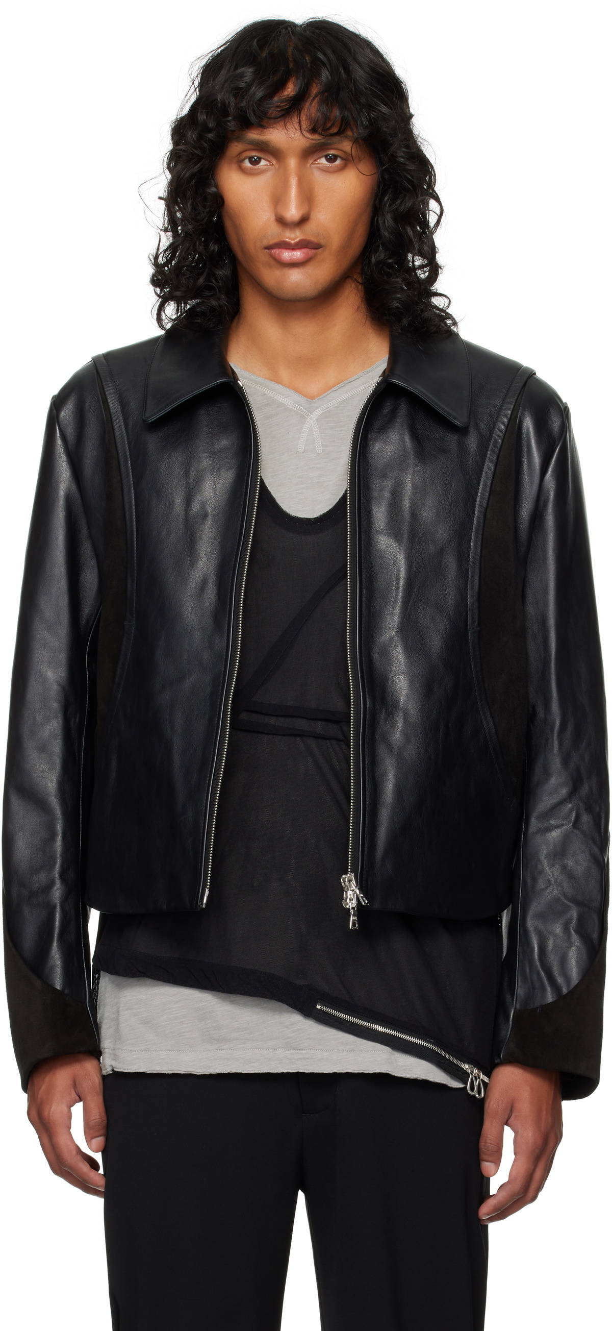 CMMAWEAR Black Darted Leather Jacket