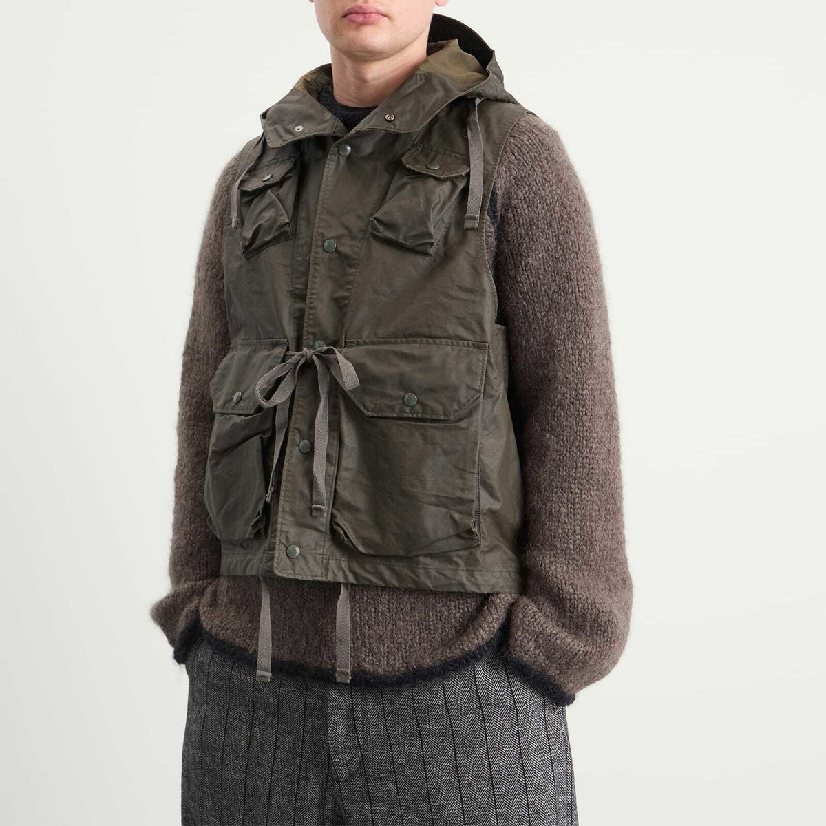 Engineered Garments Men's Waxed Cotton Field Vest in Olive