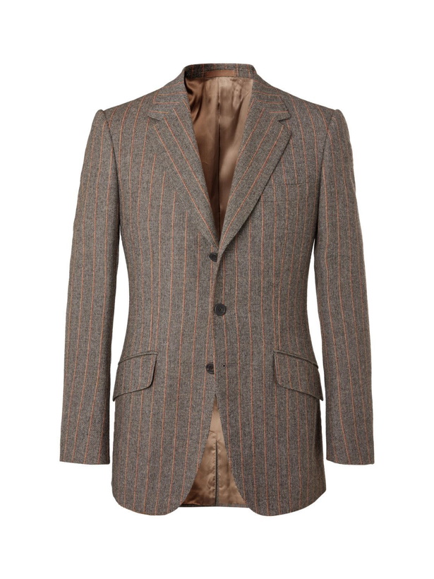 Photo: Kingsman - Conrad Slim-Fit Striped Mélange Wool Suit Jacket - Brown