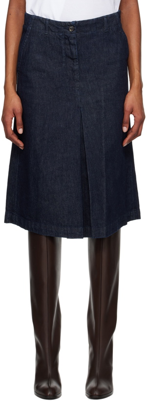 Photo: Dries Van Noten Indigo Pleated Denim Midi Skirt