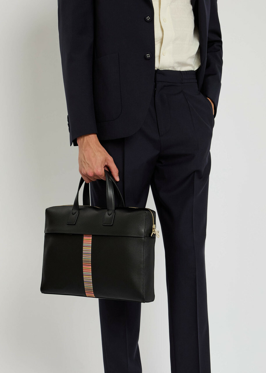Paul Smith Striped Grained Leather Briefcase - Black - One Size