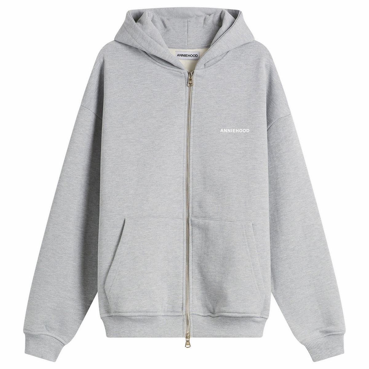 ANNIE HOOD Men's Mini Logo Zip Hoodie in Marl Grey