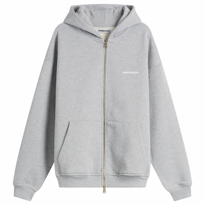 Photo: ANNIE HOOD Men's Mini Logo Zip Hoodie in Marl Grey