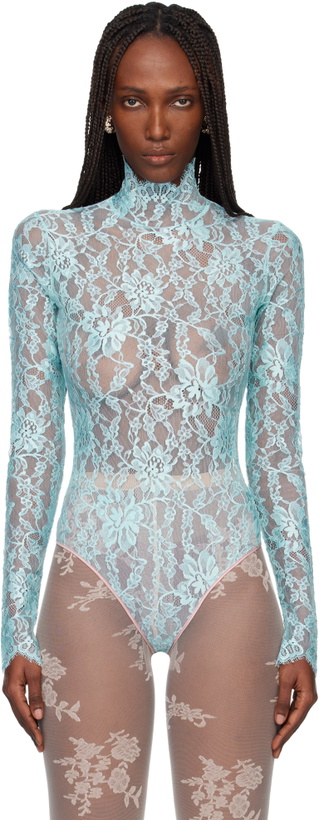 Photo: Valentino Blue Floral Lace Bodysuit