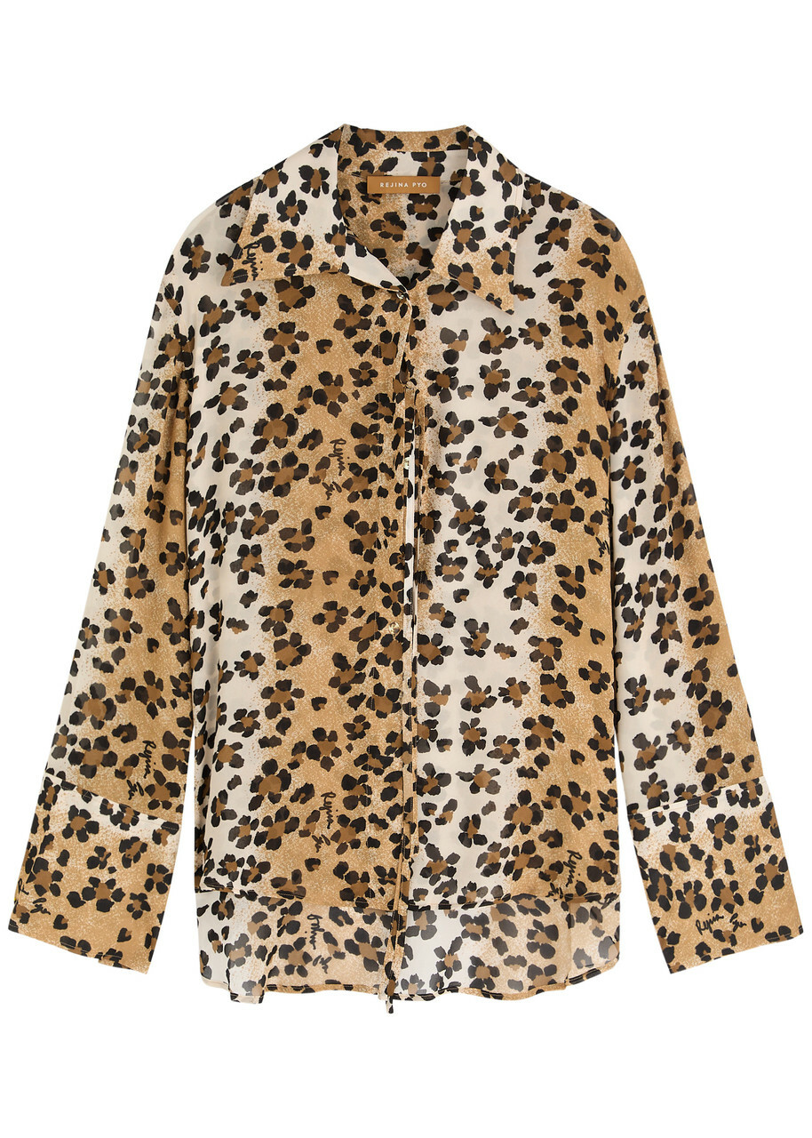 Rejina Pyo Saskia Leopard-print Chiffon Shirt Beige
