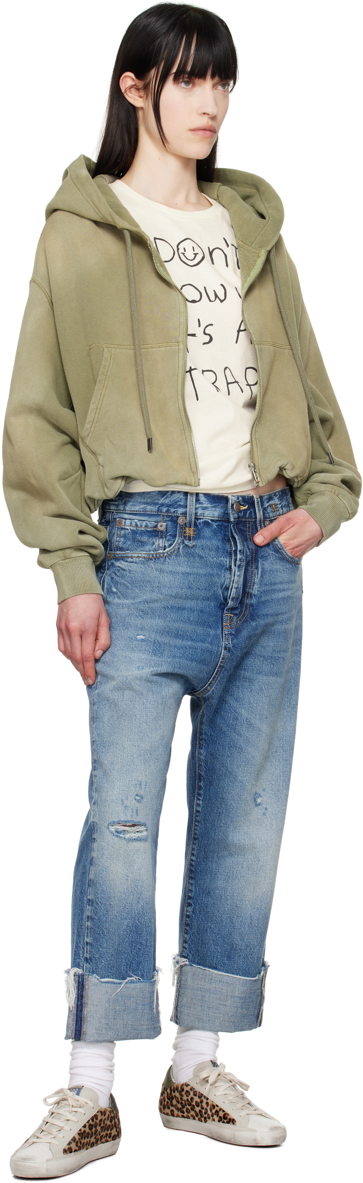 【oan】Balloon Cropped Hooded Jacket Long Balloon Sleeve Zip Up Front Cropped Hoodie In Grey