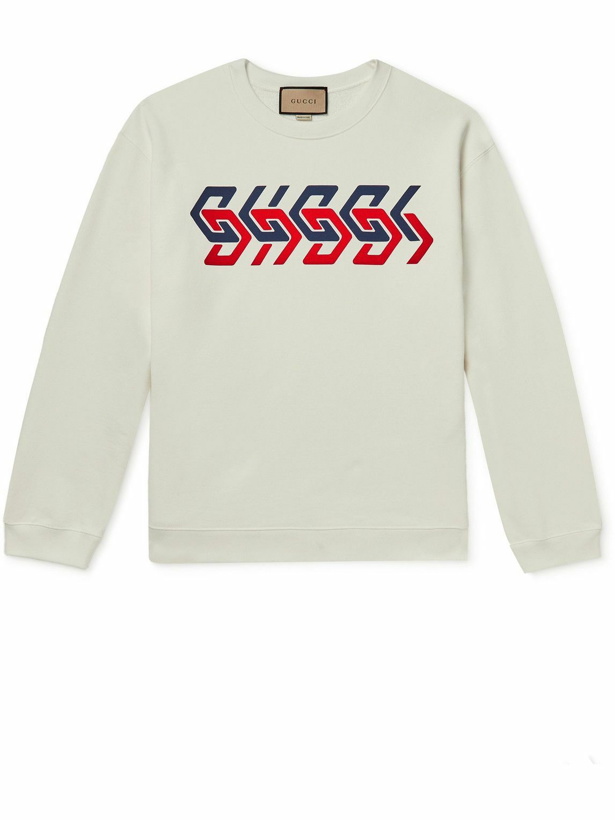 Photo: GUCCI - Logo-Print Cotton-Jersey Sweatshirt - Neutrals