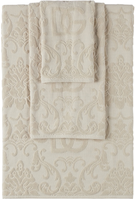 Photo: Dolce & Gabbana Off-White DG Damask Towel Set, 5 pcs