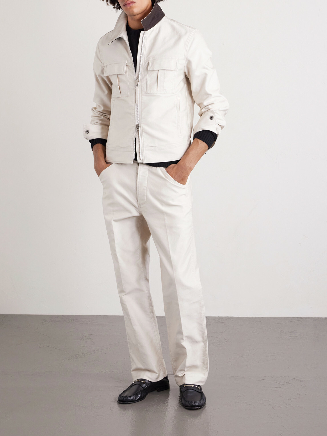 TOM FORD - Straight-Leg Cotton-Satin Trousers - Neutrals