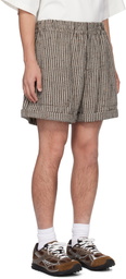 Bottega Veneta Brown & White Knotted Viscose Mini Check Shorts