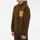 Loewe Men's Anagram Leather Patch Hoody in Dark Olive Green