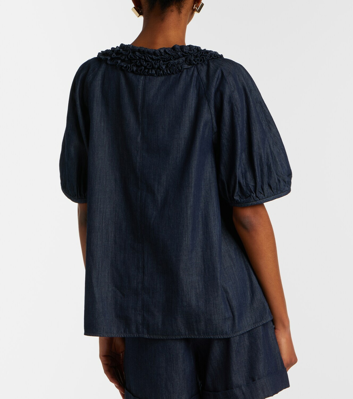 'S Max Mara Embellished ruffled denim blouse