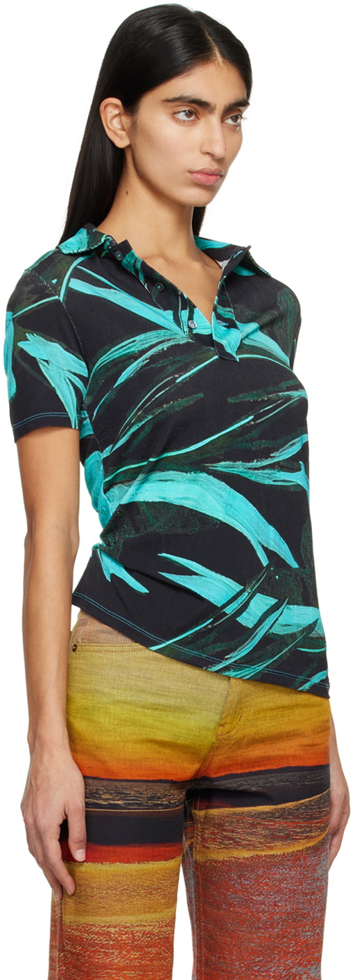 Louisa Ballou Black & Blue Printed Polo