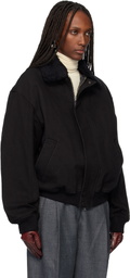 TONYWACK Black Washed Cotton Faux-Shearling Trim Bomber Jacket
