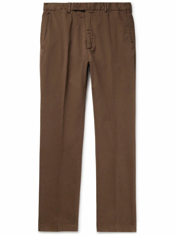 Photo: Ralph Lauren Purple label - Eaton Slim-Fit Straight-Leg Garment-Dyed Stretch-Cotton Twill Chinos - Brown