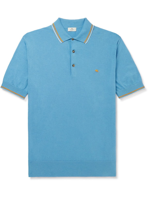 Photo: Etro - Slim-Fit Logo-Embroidered Cotton and Cashmere-Blend Polo Shirt - Blue