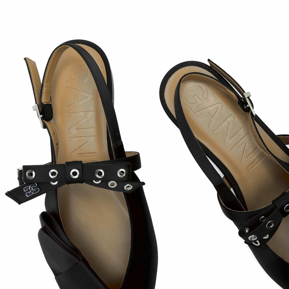 GANNI Women's Big Bow Slingback Ballerina in Black GANNI