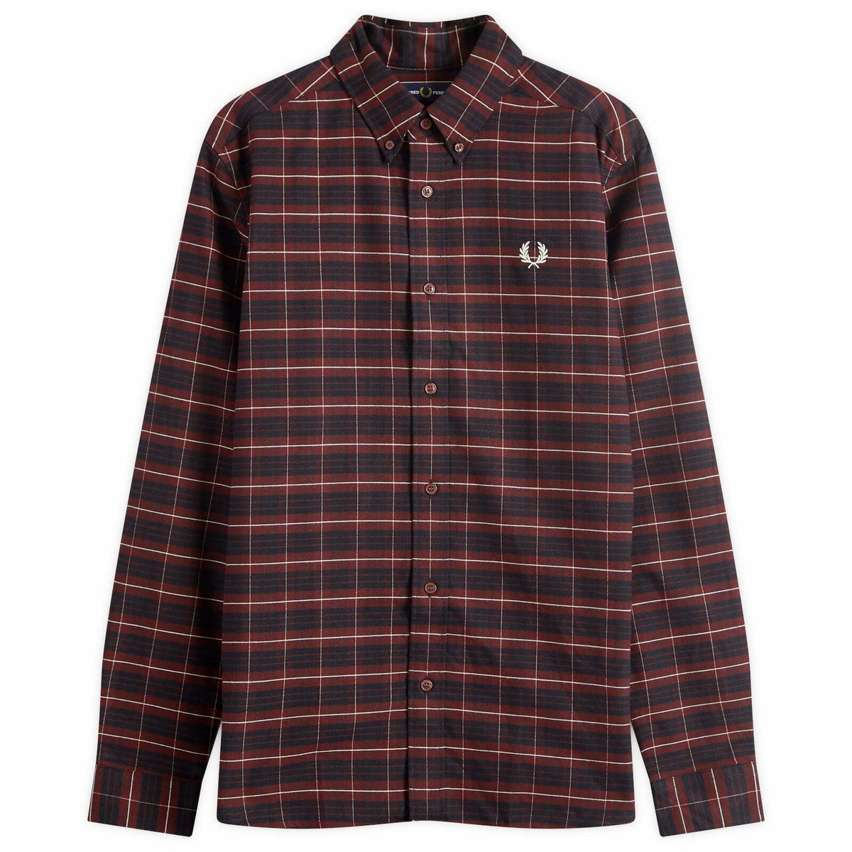 Fred Perry Tartan Oxford Long Sleeve シャツ Tartan Twill Shirt - Oxblood | Men's Shirts | Designer