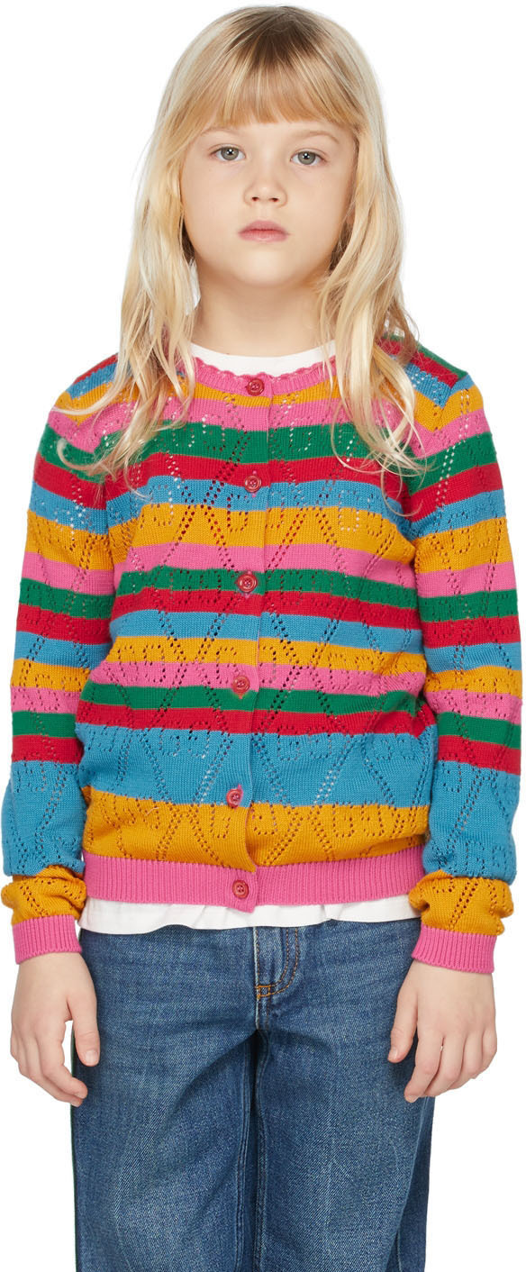 Gucci Kids' Cotton Sweater With G Monogram Logo In Multicolor