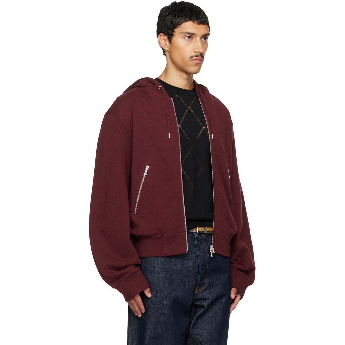 Dries Van Noten Burgundy Cotton Hoodie