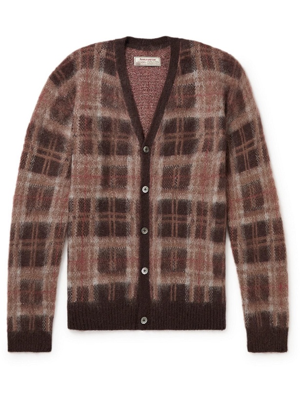 Photo: Anonymous ism - Checked Mohair-Blend Cardigan - Brown
