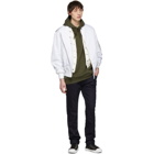 Yves Salomon White and Green Fur-Lined Bomber Jacket