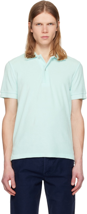 Photo: TOM FORD Blue Towelling Short Sleeve Polo