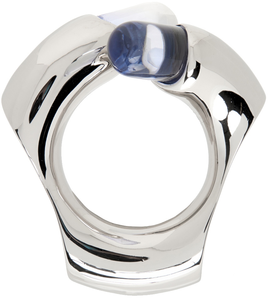 Lorette Colé Duprat SSENSE Exclusive Silver & Blue Resin Ring