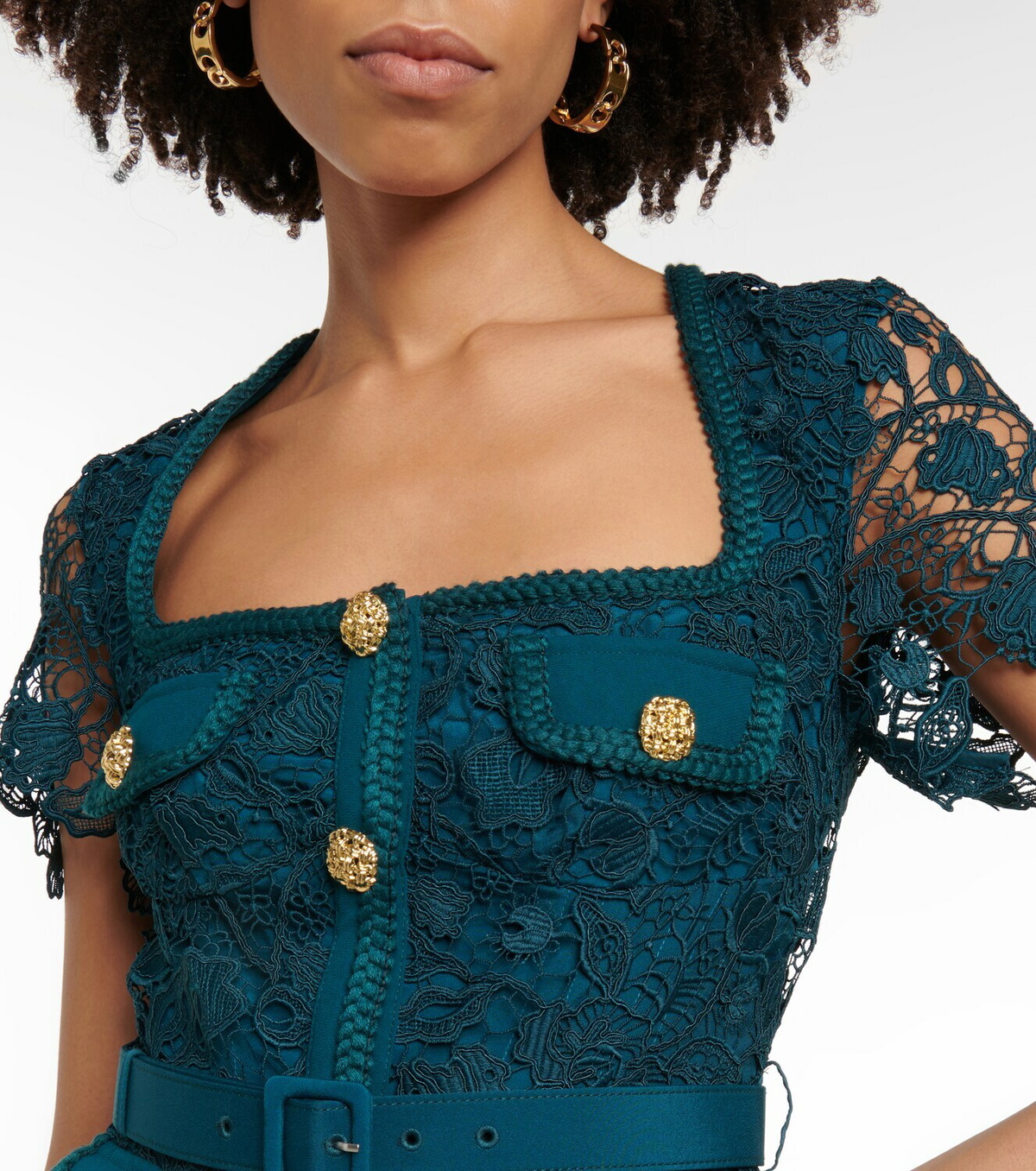 open lace back dress Yellow Viscose Pleated Lace Midi Dress  self-portrait-US