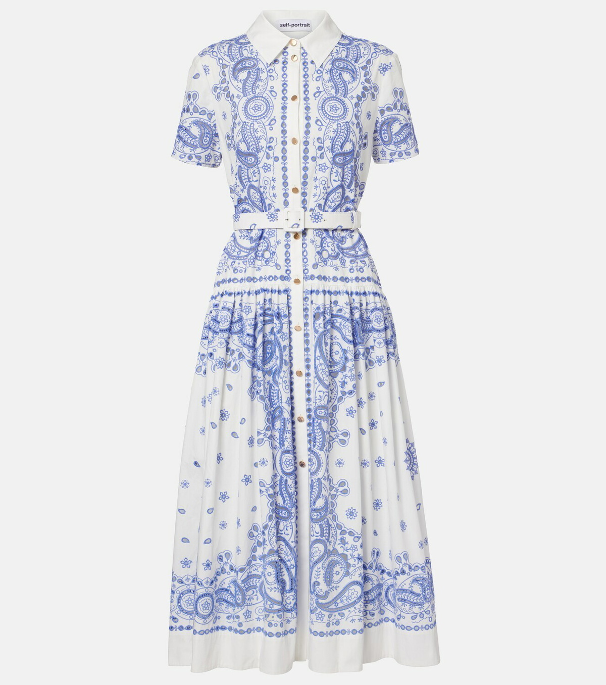 Self-Portrait Embroidered paisley cotton midi dress