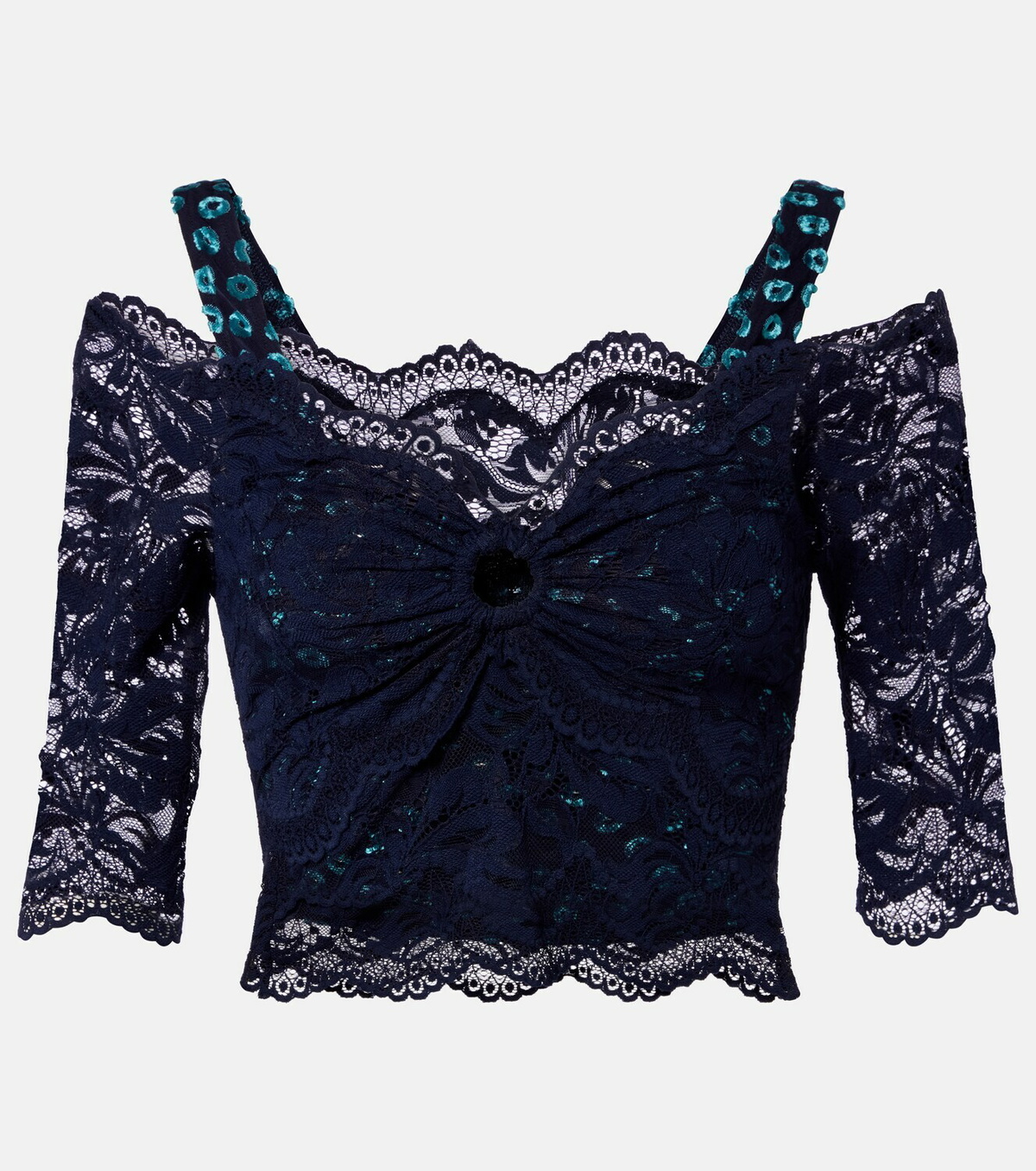 Rabanne Trompe l'œil lace and velvet crop top