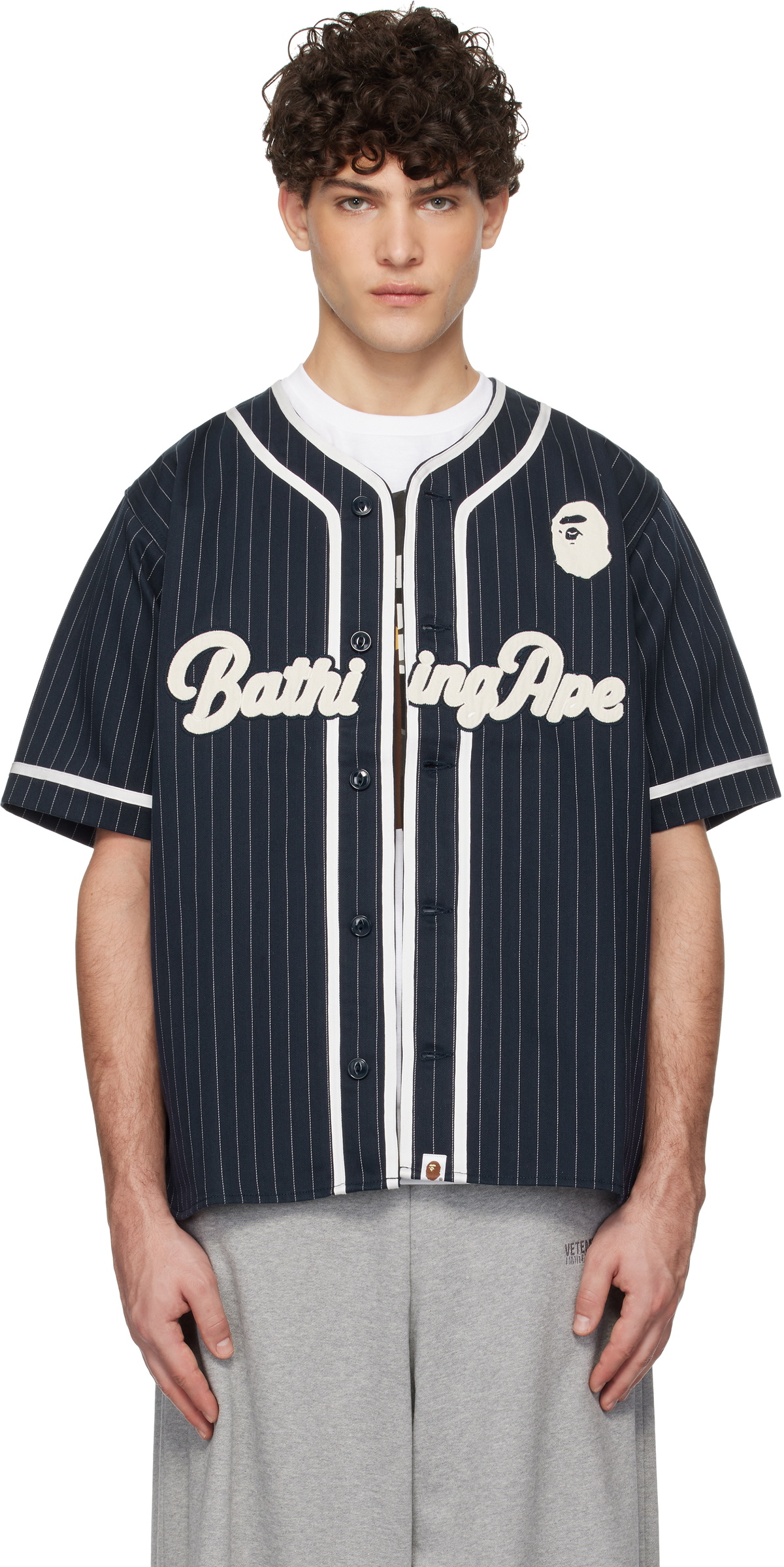 BAPE Navy Baseball Shirt A Bathing Ape