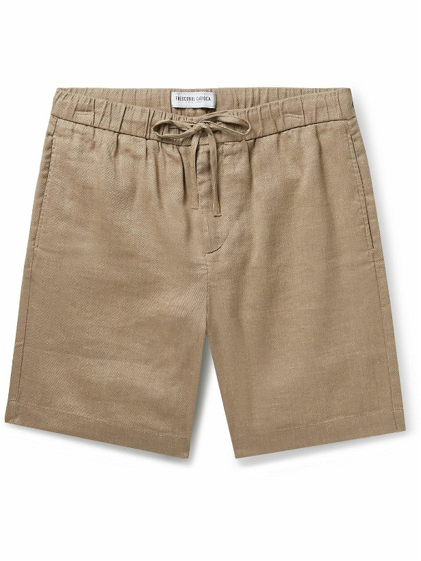 Photo: Frescobol Carioca - Felipe Straight-Leg Linen and Cotton-Blend Drawstring Shorts - Brown