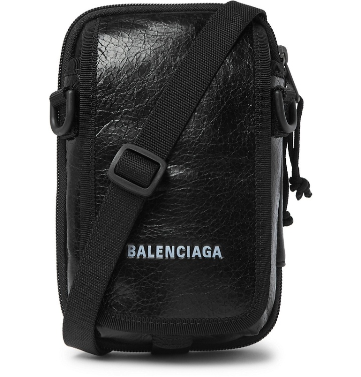 Photo: Balenciaga - Arena Logo-Print Crinkled-Leather Pouch - Black