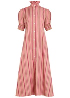 Thierry Colson Venetia Striped Cotton Midi Shirt Dress Pink