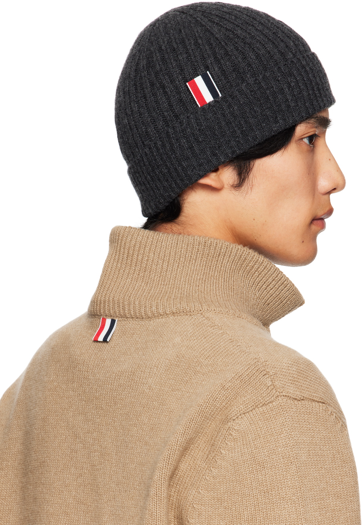 Thom Browne Gray Cashmere 4-Bar Cuff Beanie