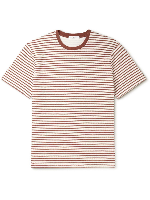 Photo: Mr P. - Striped Crochet-Effect Cotton-Blend Jersey T-Shirt - Brown