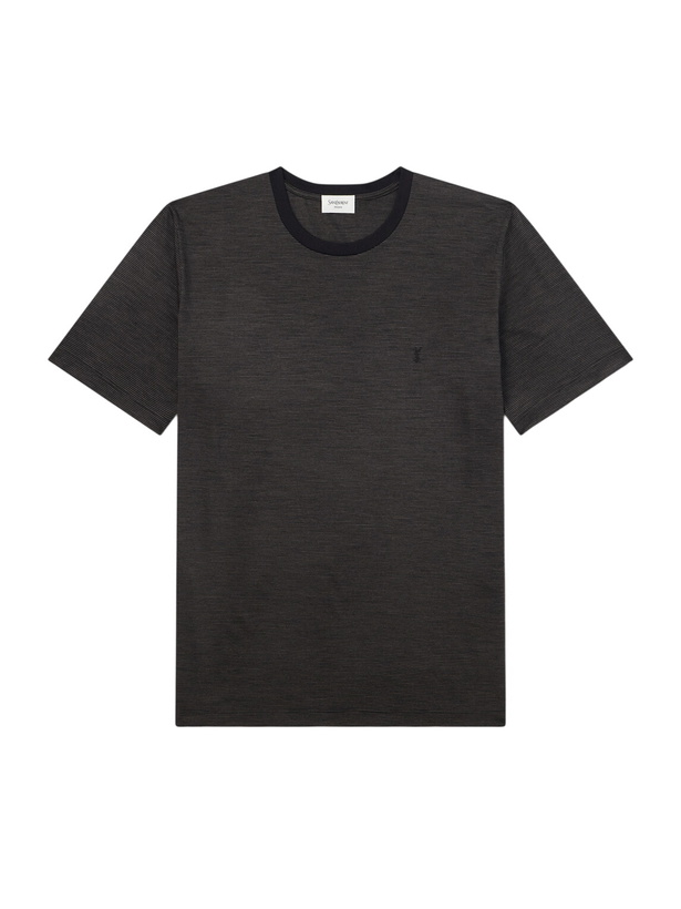 Photo: SAINT LAURENT - Logo-Embroidered Striped Cotton-Jersey T-Shirt - Black