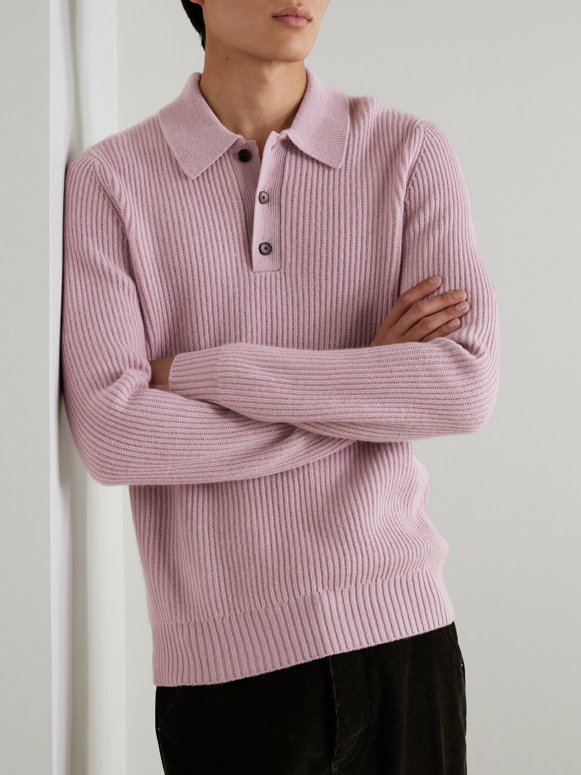 Mr P. - Ribbed Cashmere Polo Shirt - Pink