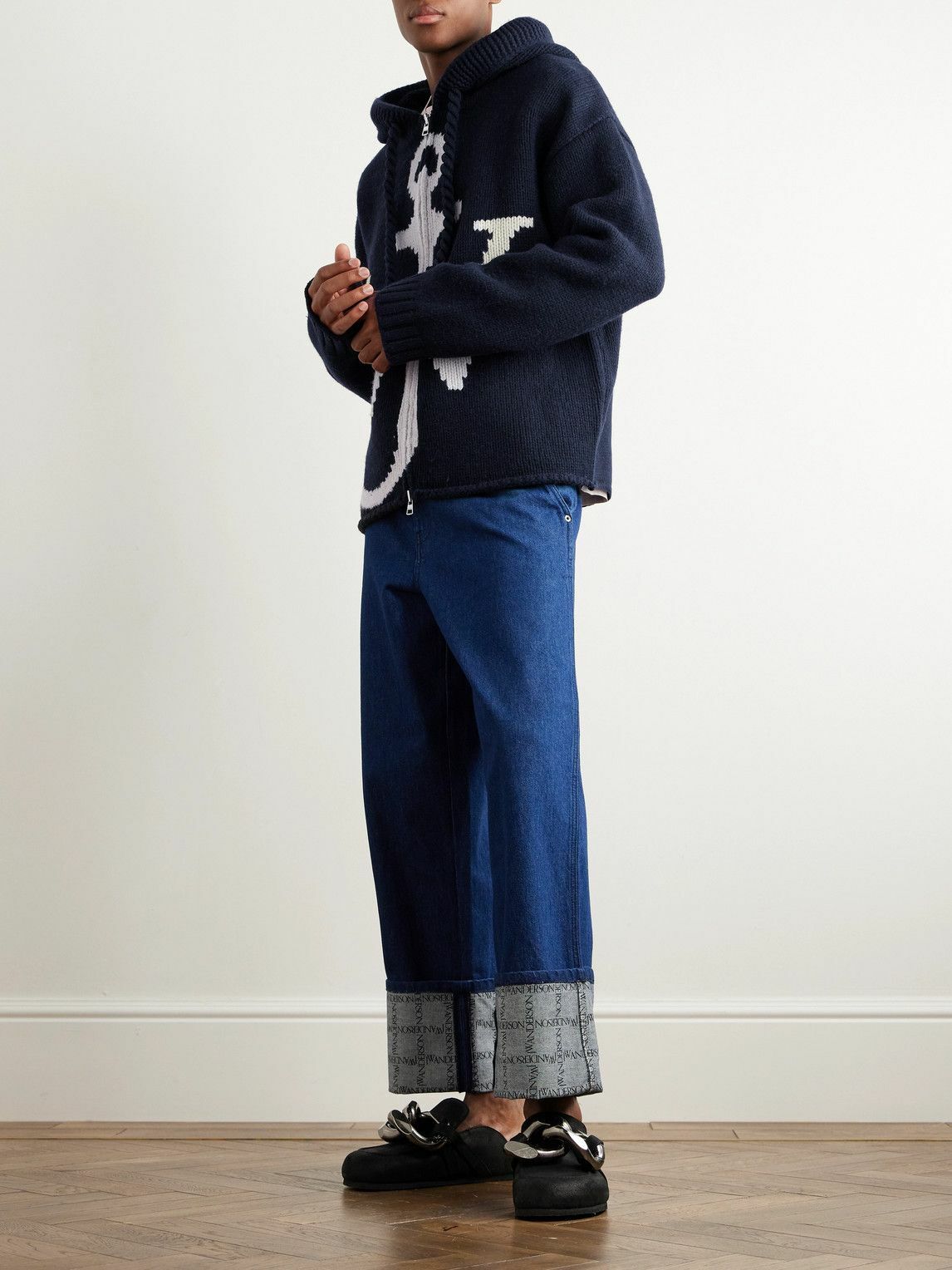 JW Anderson - Logo-Intarsia Wool Zip-Up Hoodie - Blue JW Anderson