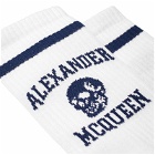 Alexander McQueen Men's Varsity Skull Logo Socks in White/Indigo