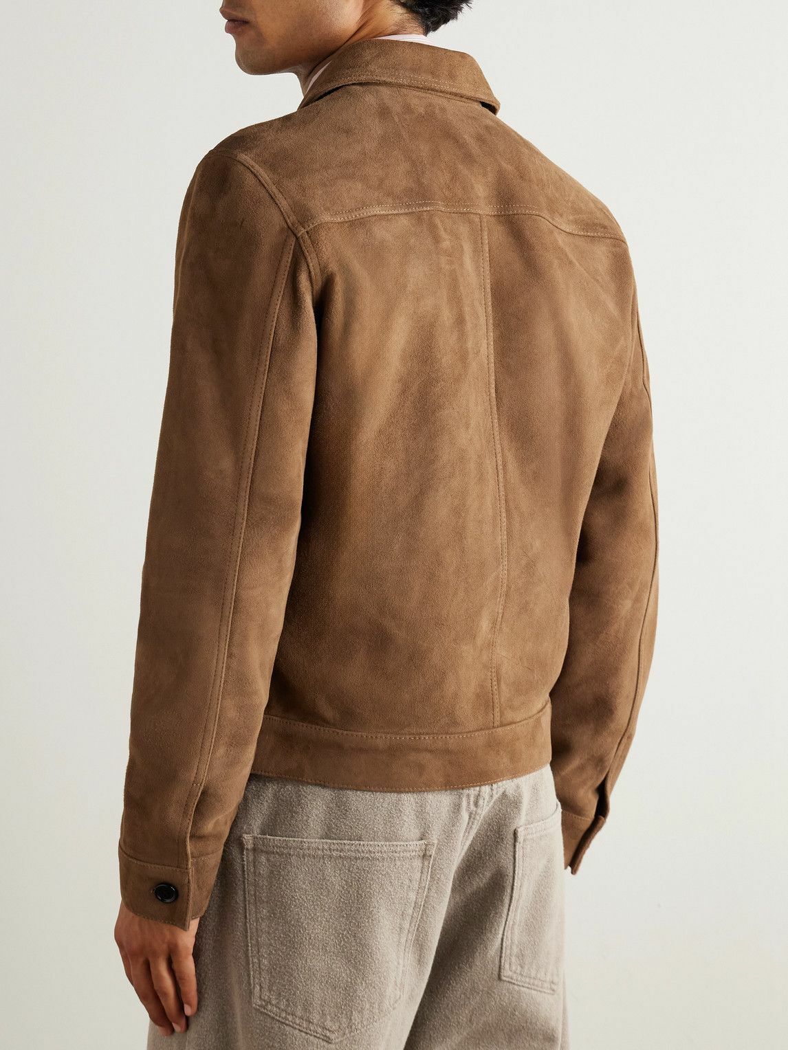 AMI PARIS - Logo-Embossed Suede Jacket - Brown