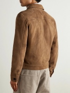 AMI PARIS - Logo-Embossed Suede Jacket - Brown