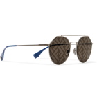 Fendi - Aviator-Style Logo-Print Silver-Tone and Acetate Sunglasses - Silver