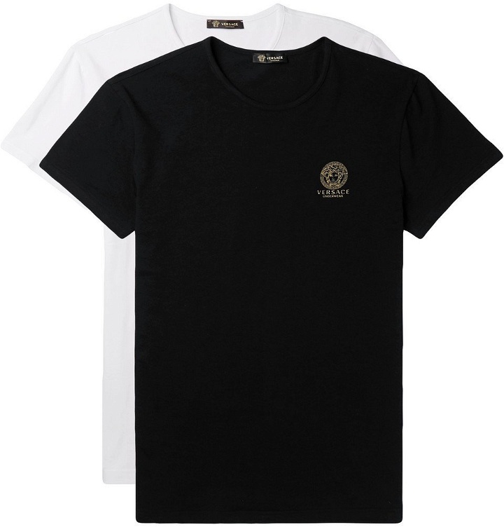 Photo: Versace - Two-Pack Slim-Fit Stretch-Cotton Jersey T-Shirts - Black